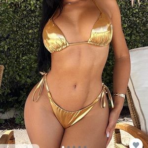 Gold Metallic Bikini Set L